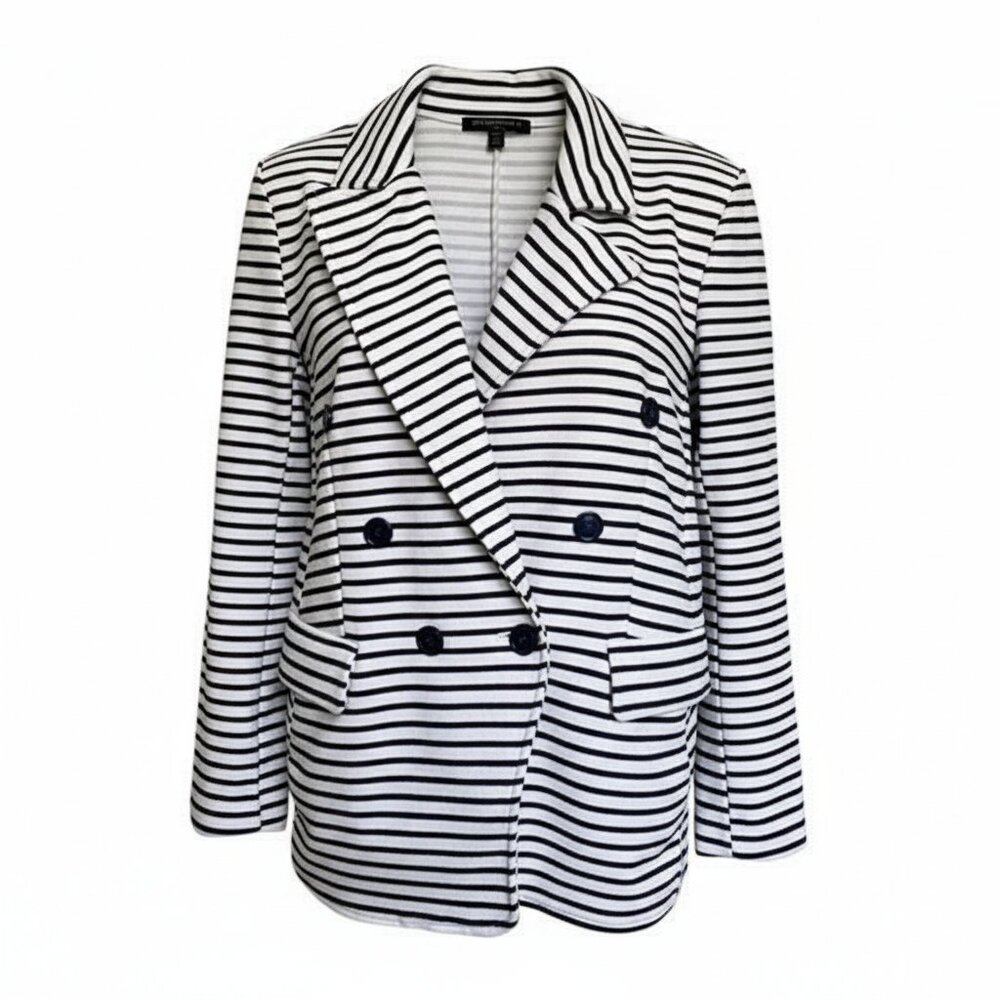 Banana Republic Factory LP Navy White Striped Double Breasted Blazer Coastal